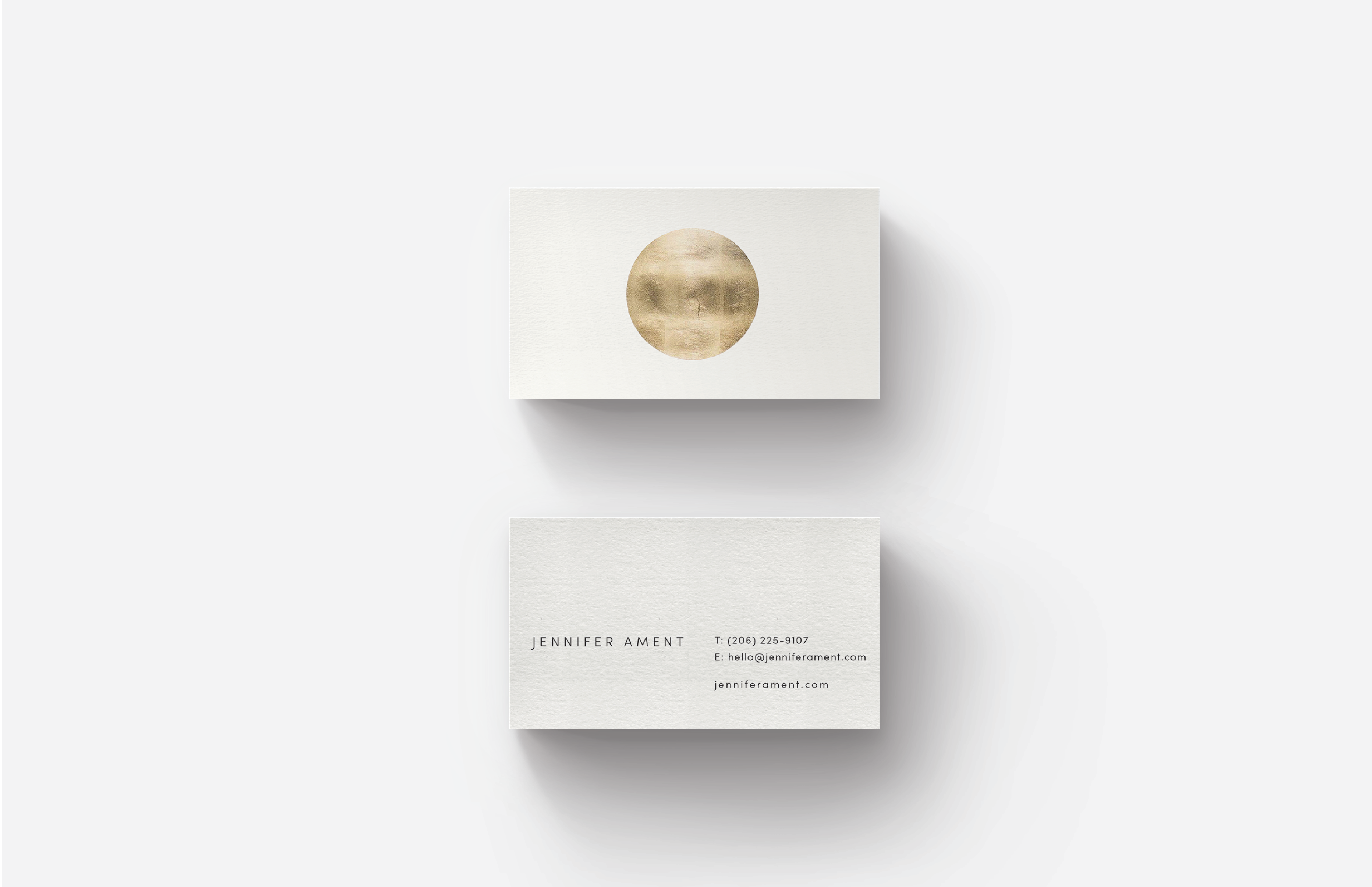 Business cards for Jennifer Ament, an artist and print maker that strives to create paintings that are immersive experiences.