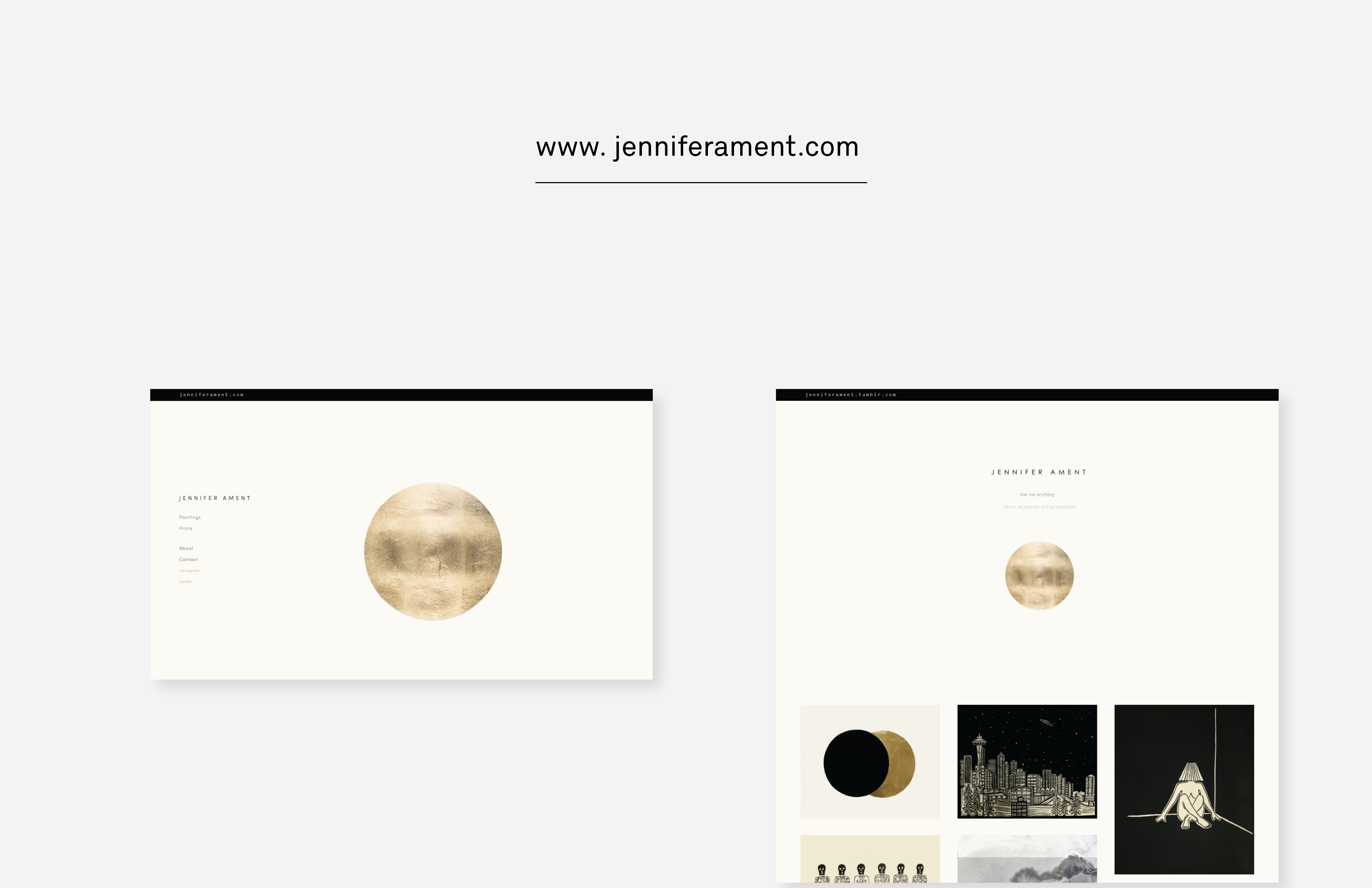 Website for Jennifer Ament evokes sensations that are fluid and meditative but edged with intensity. 
