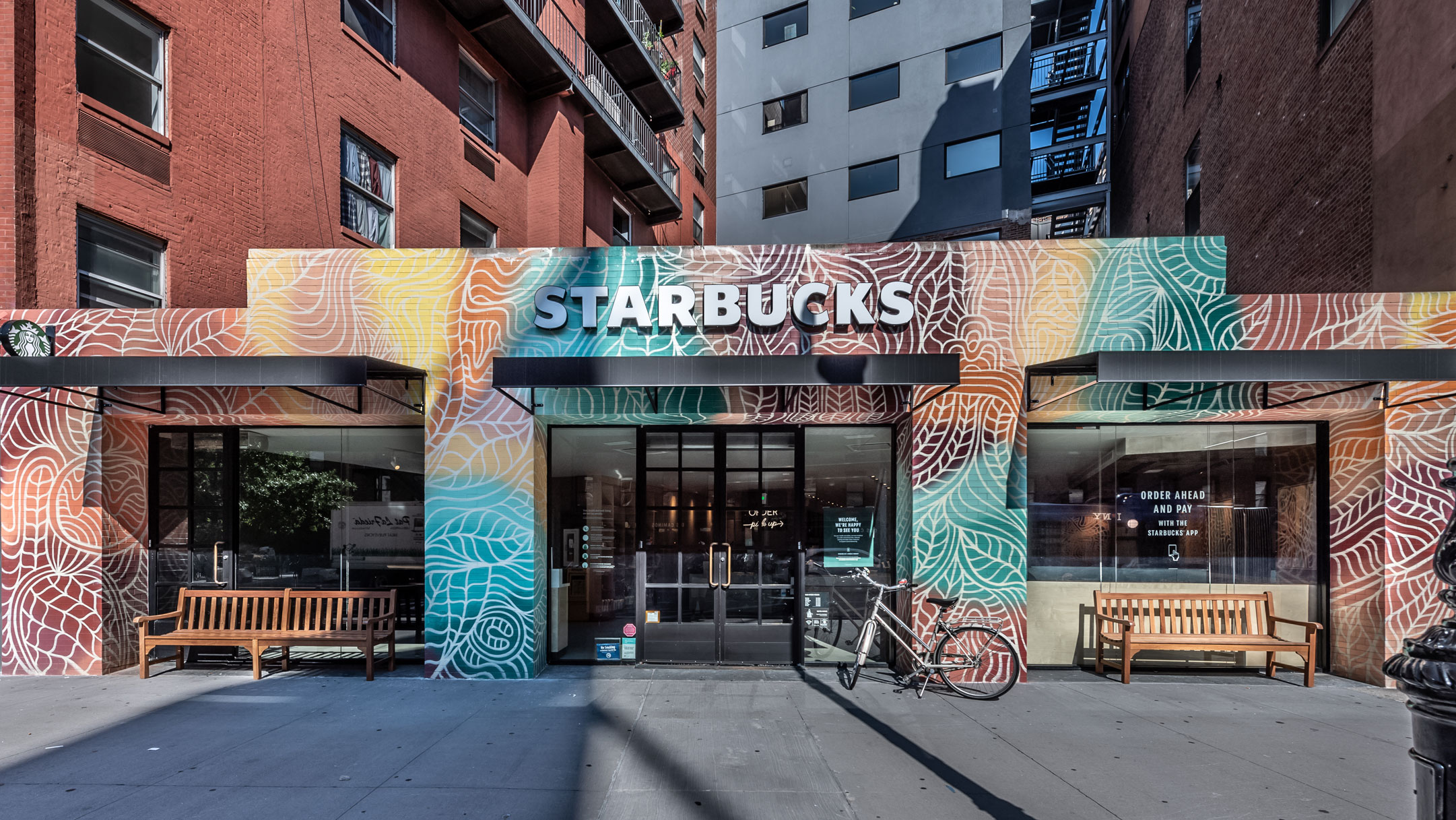 Colorful mural on Starbucks New York by Shogo Ota